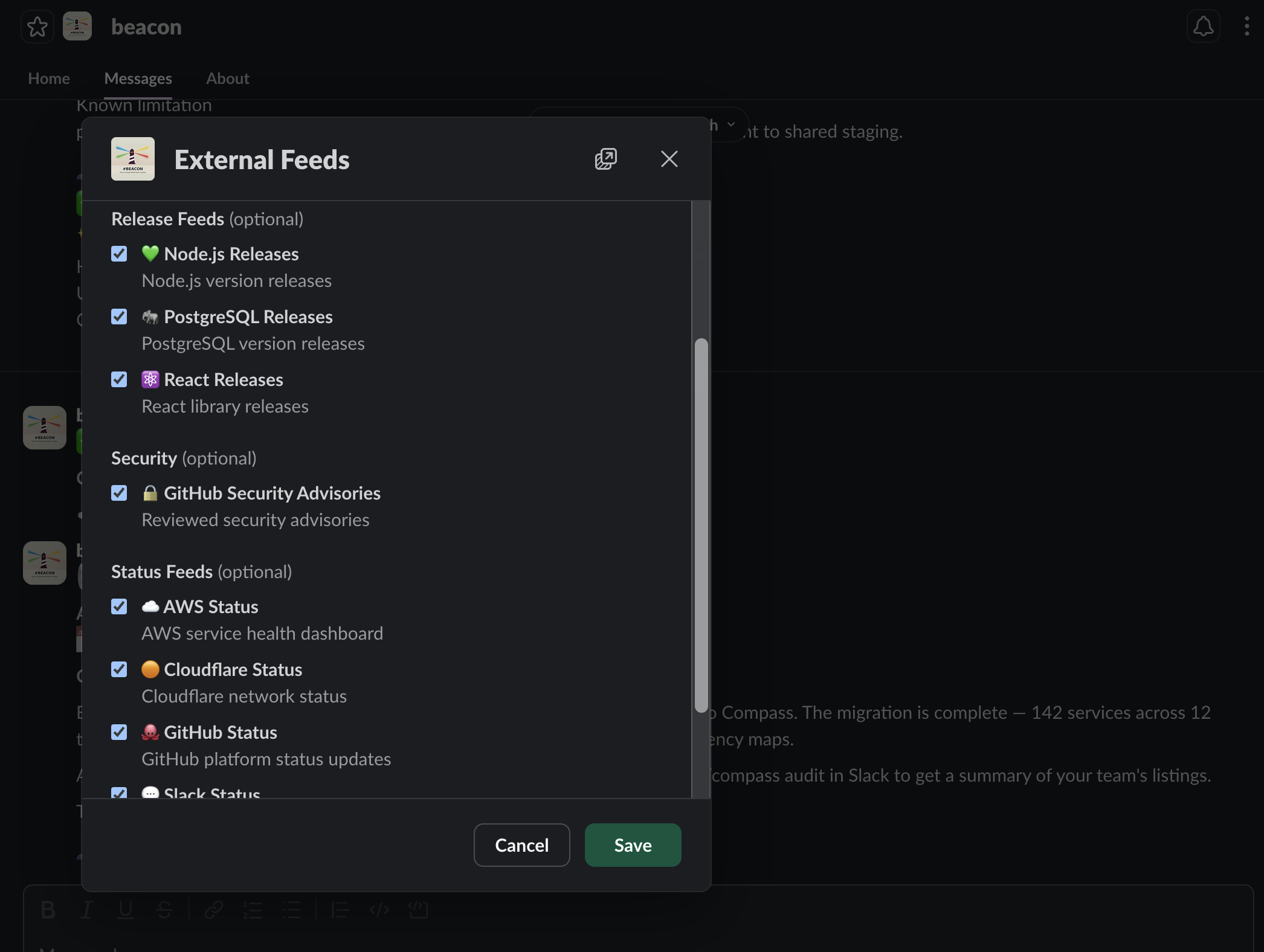 External feeds subscription modal