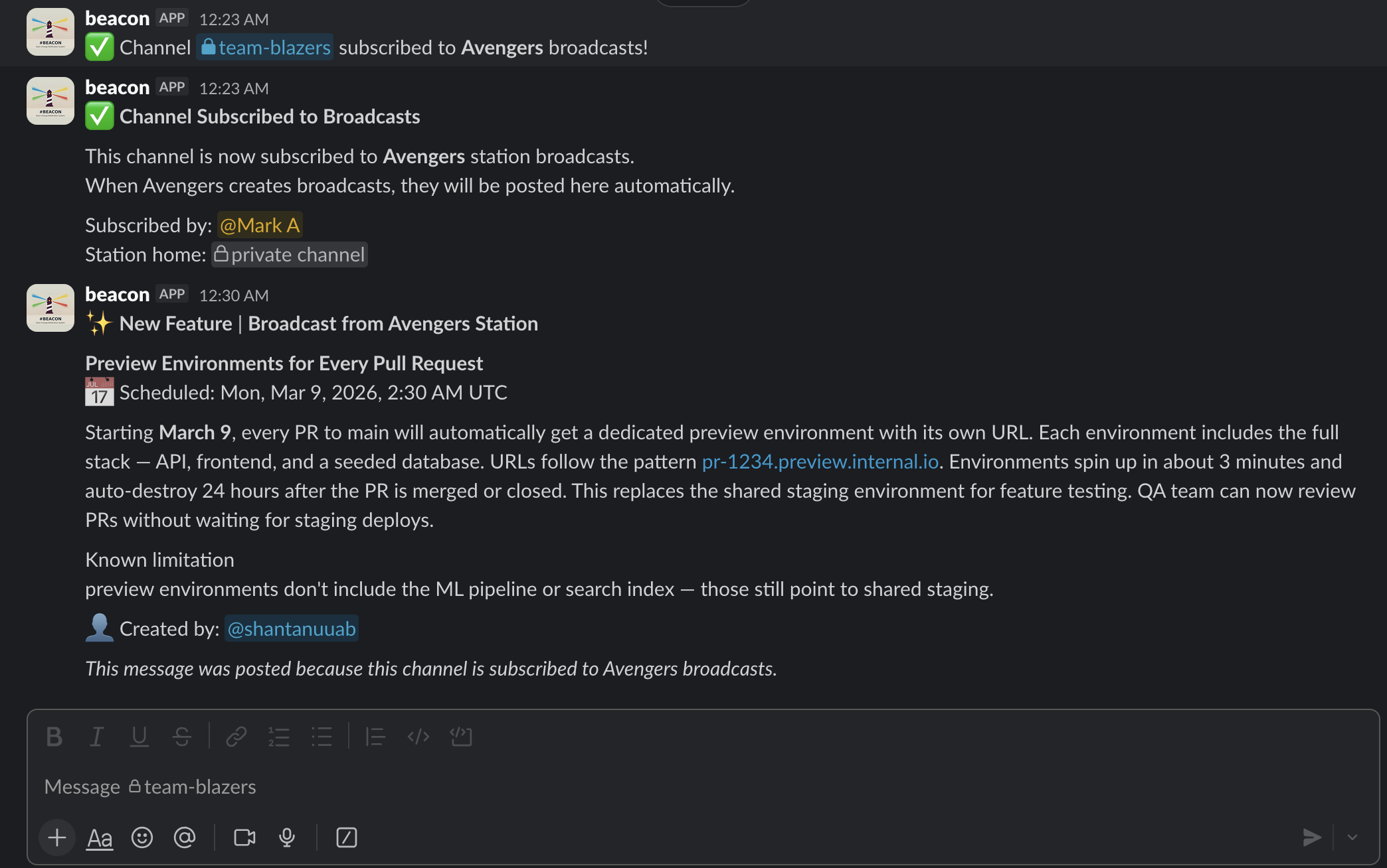 Broadcast received in subscribed channel